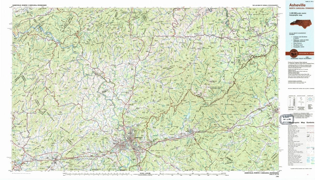 1985 Asheville, NC  - North Carolina - USGS Topographic Map