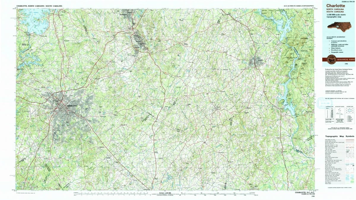 1985 Charlotte, NC  - North Carolina - USGS Topographic Map