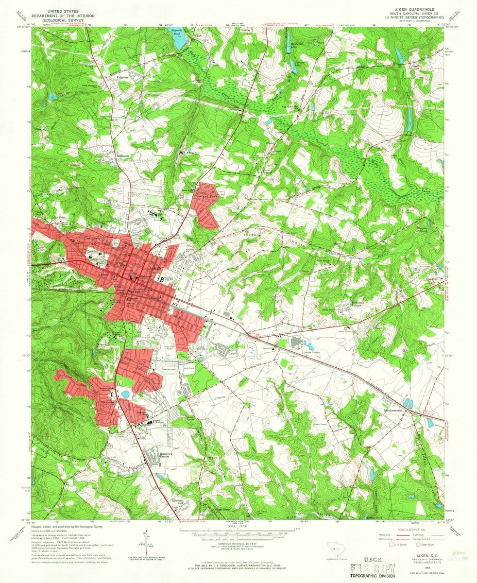 1964 Aiken, SC  - South Carolina - USGS Topographic Map v2