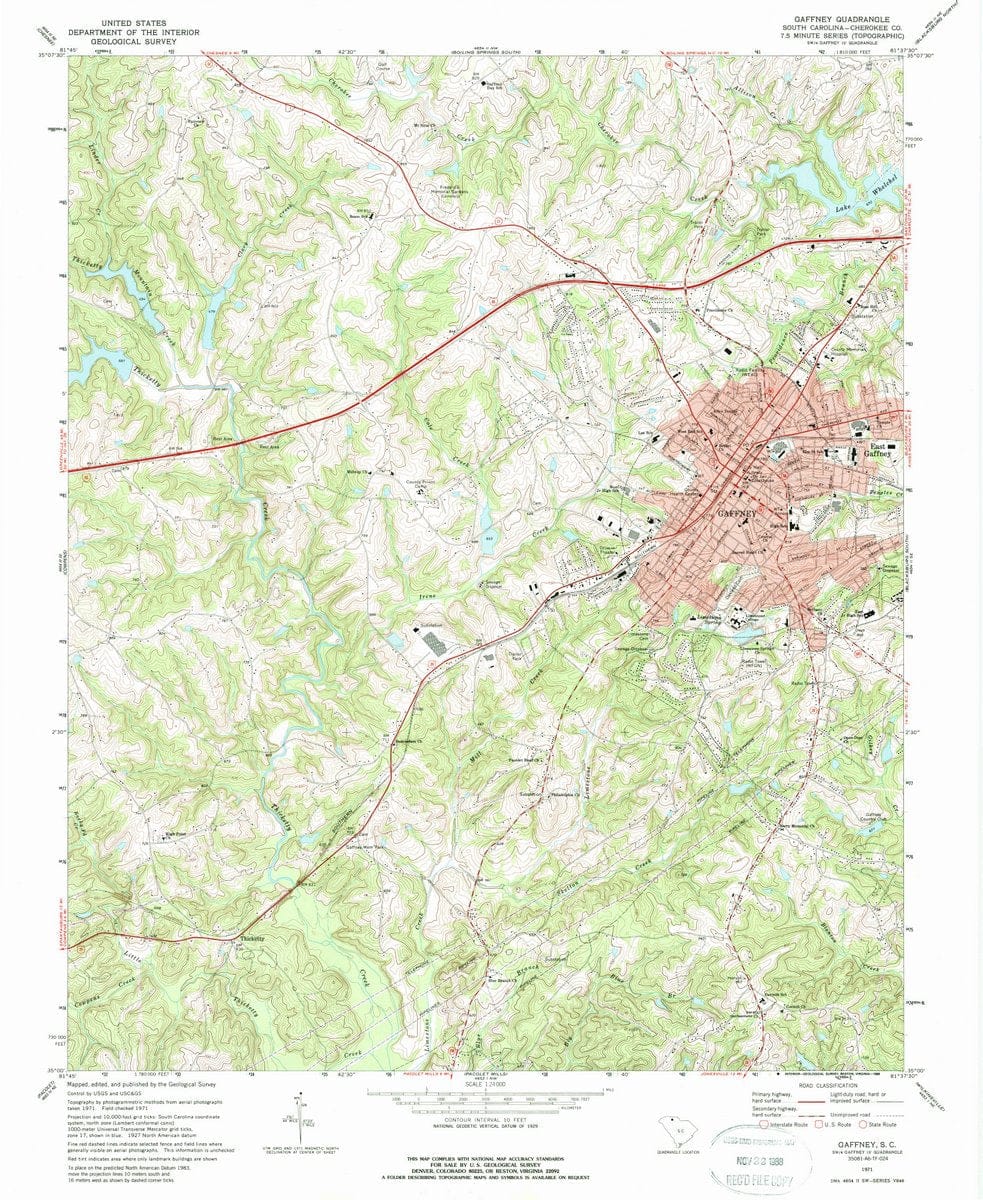 1971 Gaffney, SC  - South Carolina - USGS Topographic Map