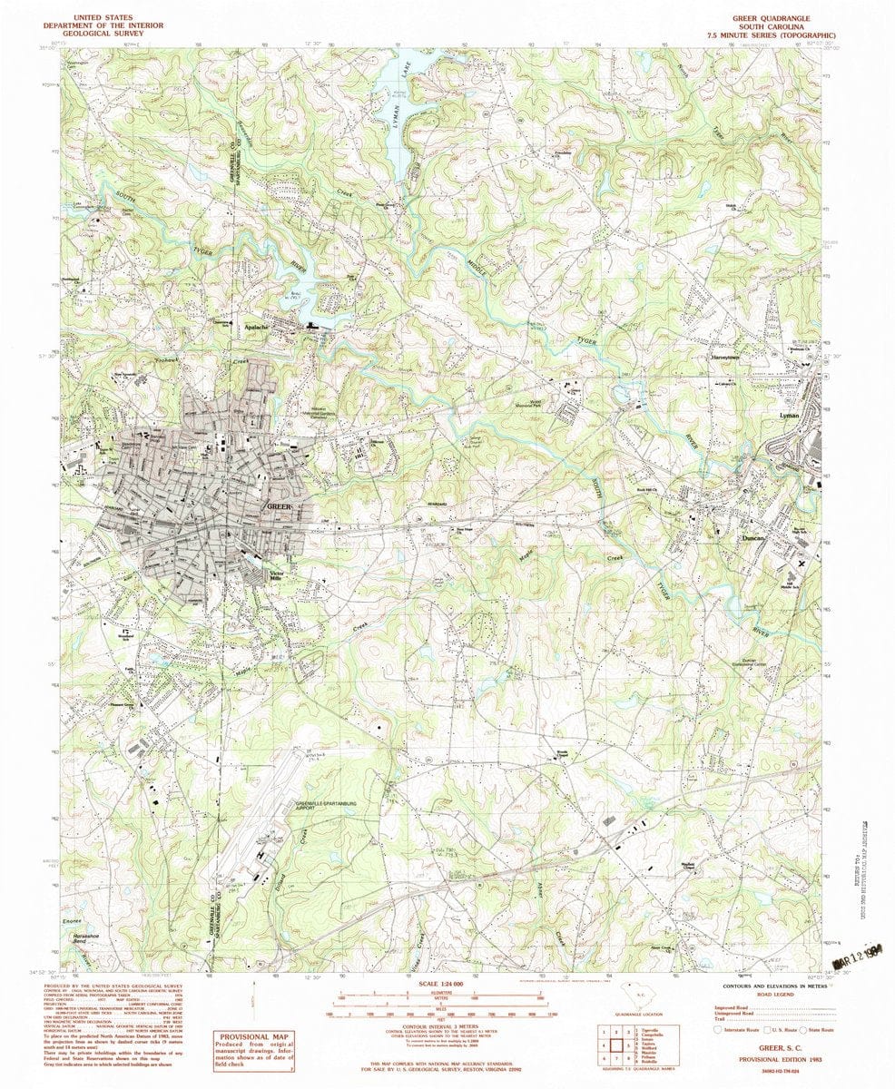 1983 Greer, SC  - South Carolina - USGS Topographic Map