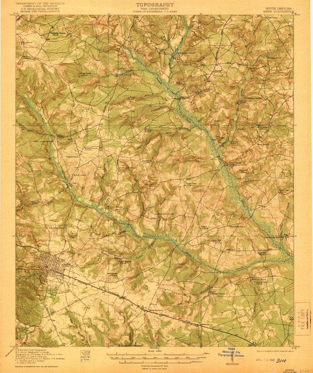 1921 Aiken, SC  - South Carolina - USGS Topographic Map