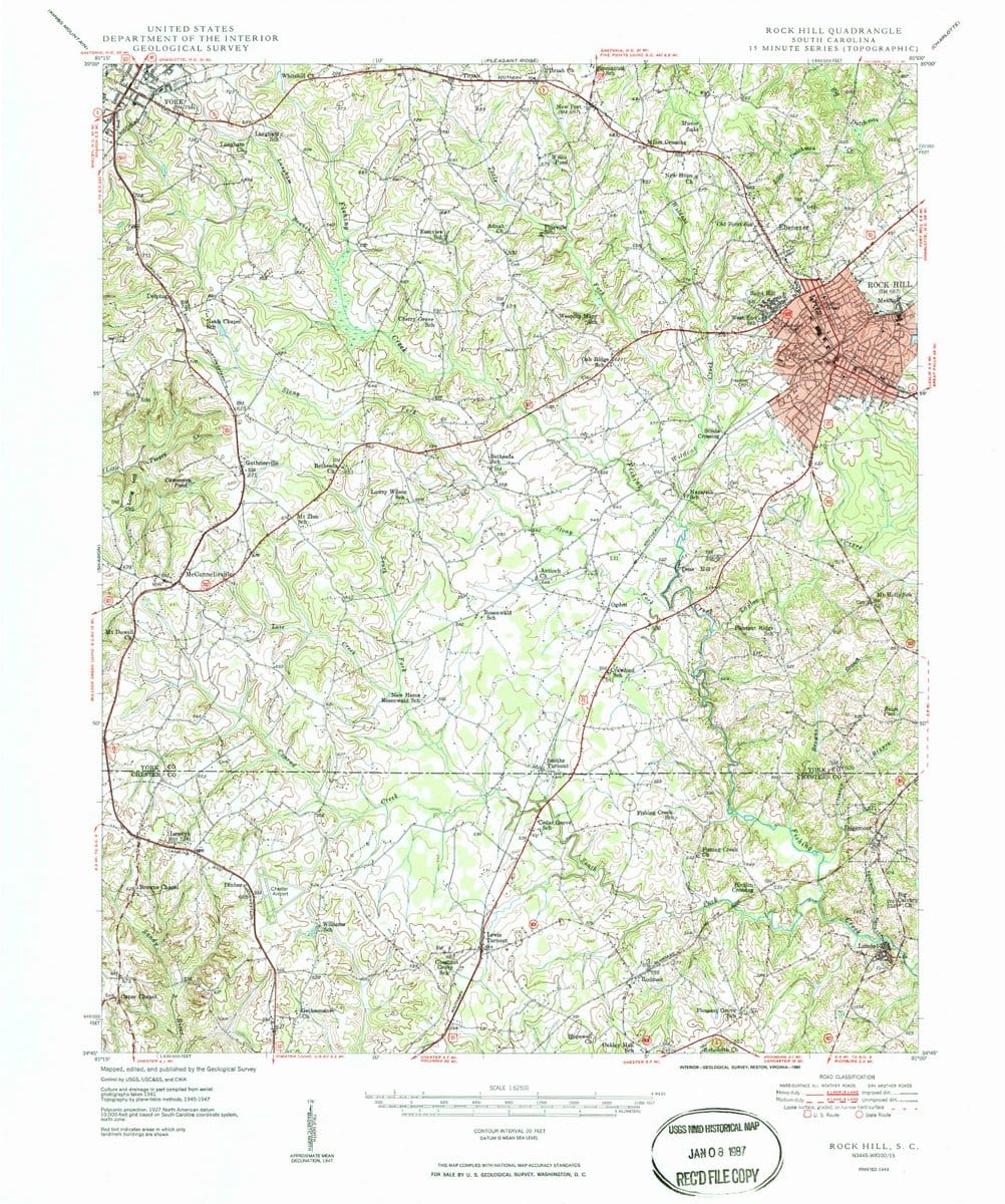1949 Rock Hill, SC  - South Carolina - USGS Topographic Map