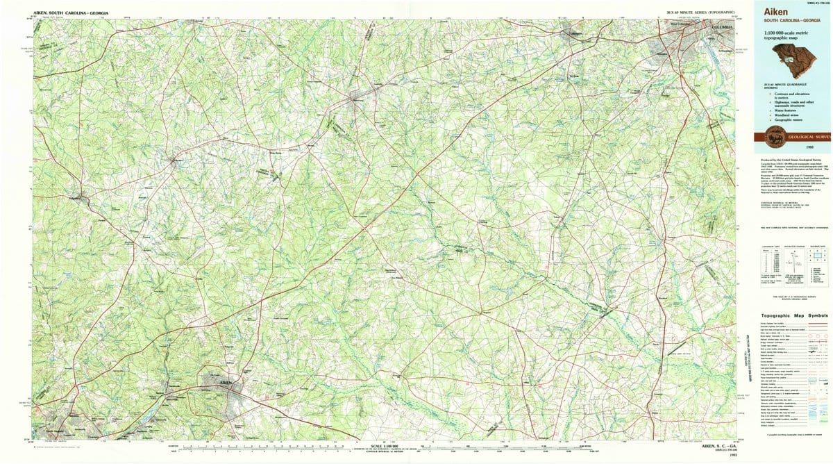 1983 Aiken, SC  - South Carolina - USGS Topographic Map