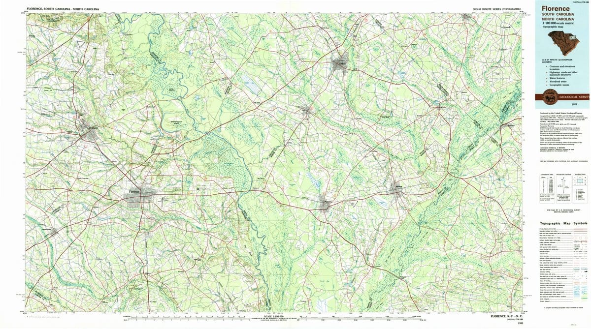 1983 Florence, SC  - South Carolina - USGS Topographic Map