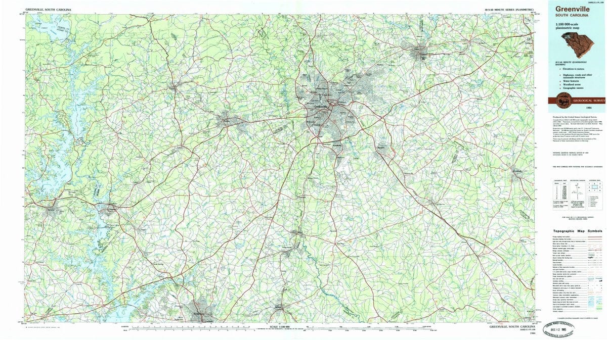 1984 Greenville, SC  - South Carolina - USGS Topographic Map
