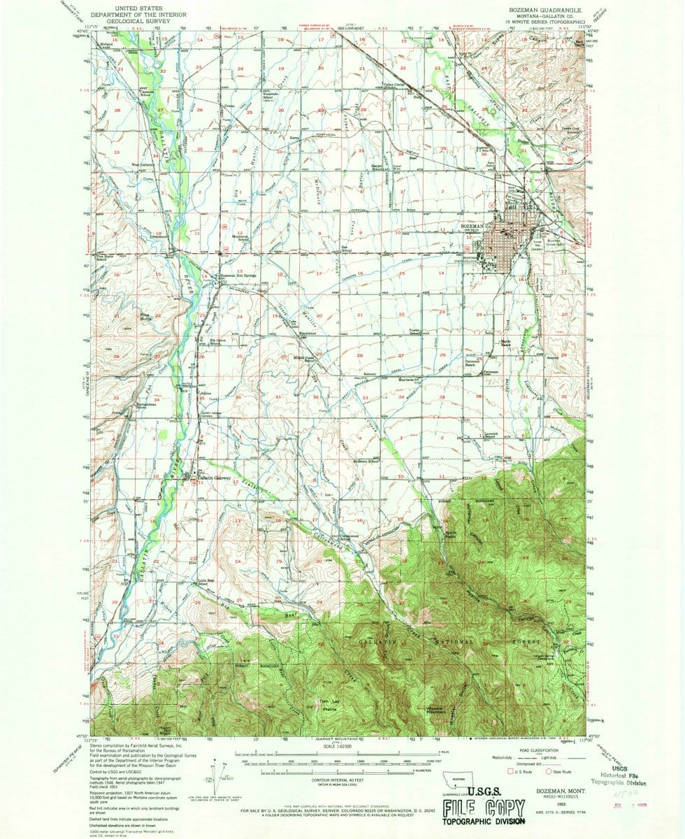 1953 Bozeman, MT  - Montana - USGS Topographic Map