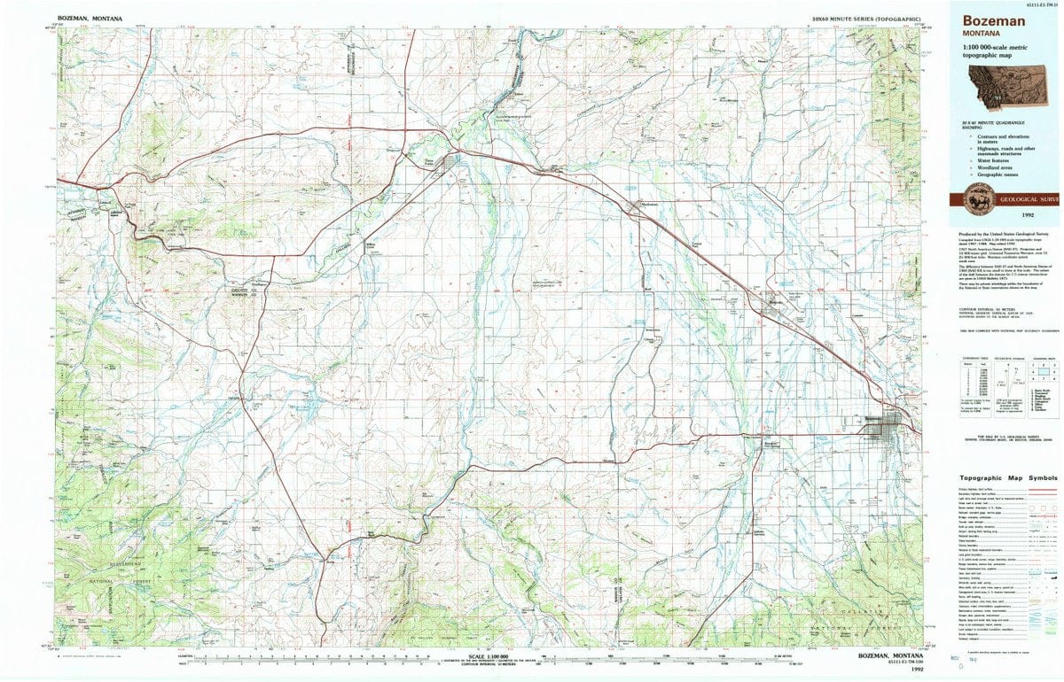 1992 Bozeman, MT  - Montana - USGS Topographic Map