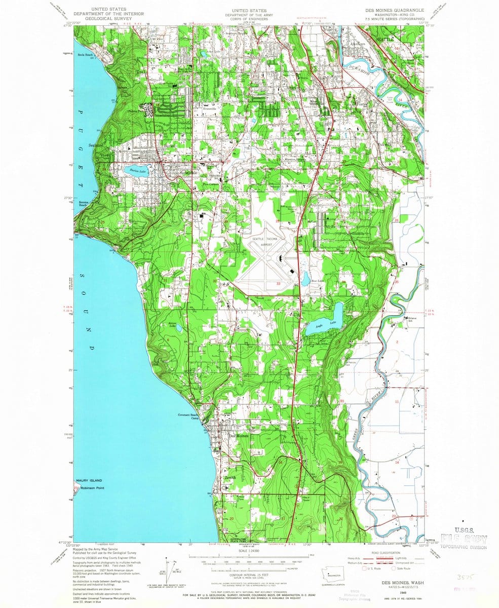 1949 Des Moines, WA  - Washington - USGS Topographic Map