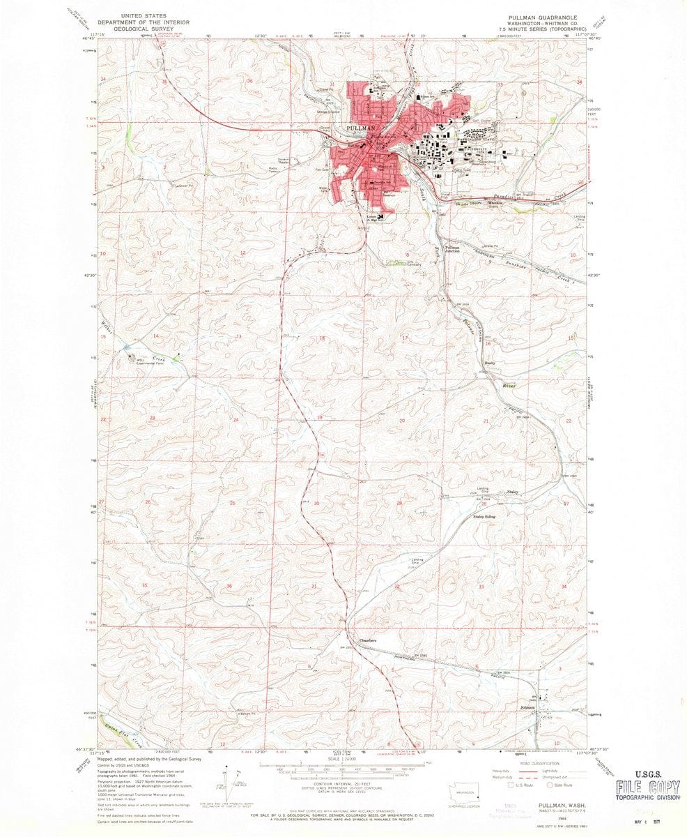 1964 Pullman, WA  - Washington - USGS Topographic Map
