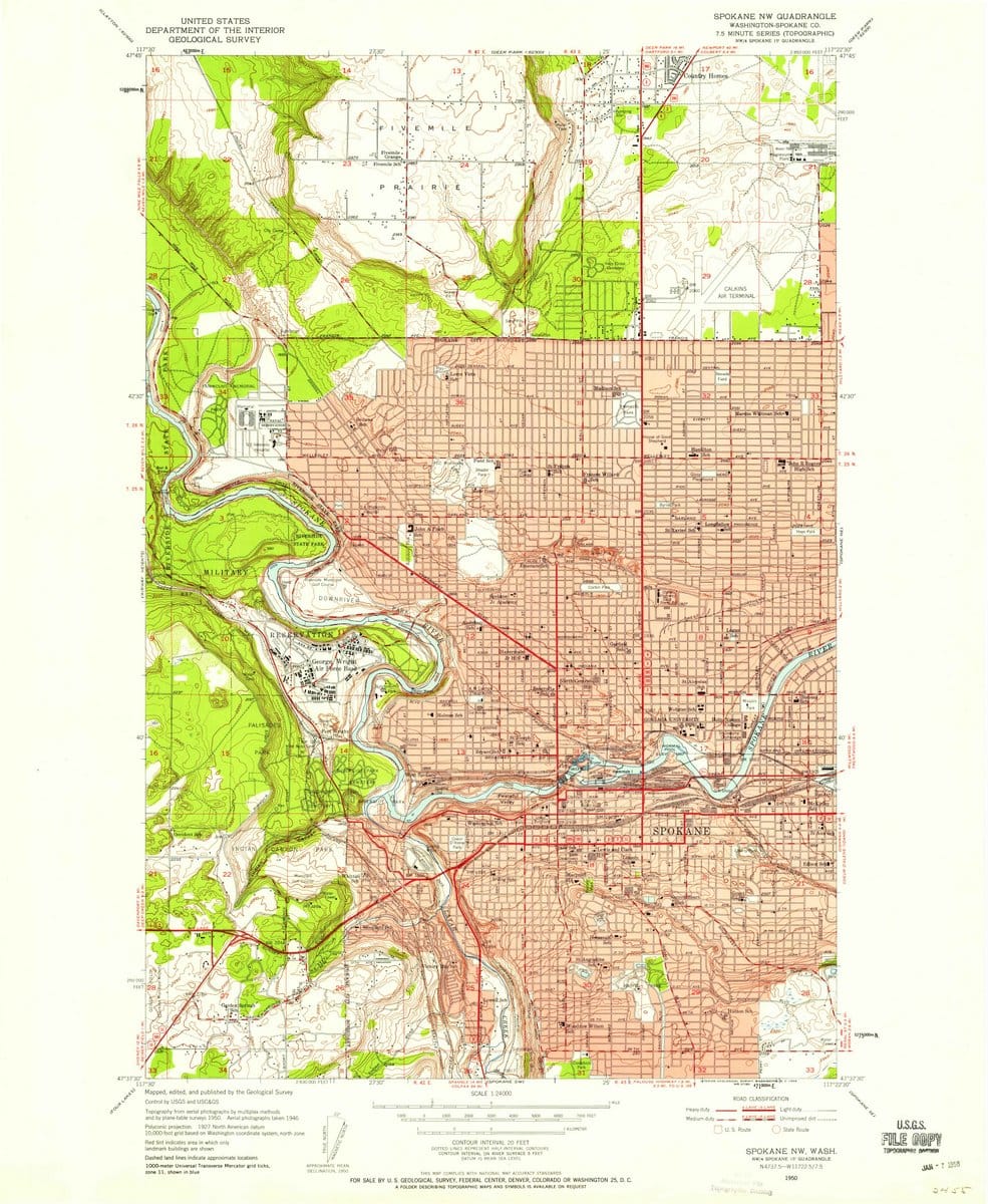 1950 Spokane NW, WA  - Washington - USGS Topographic Map
