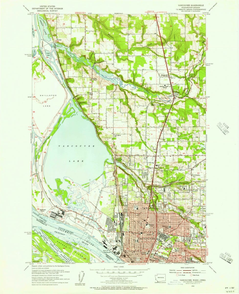 1954 Vancouver, WA  - Washington - USGS Topographic Map