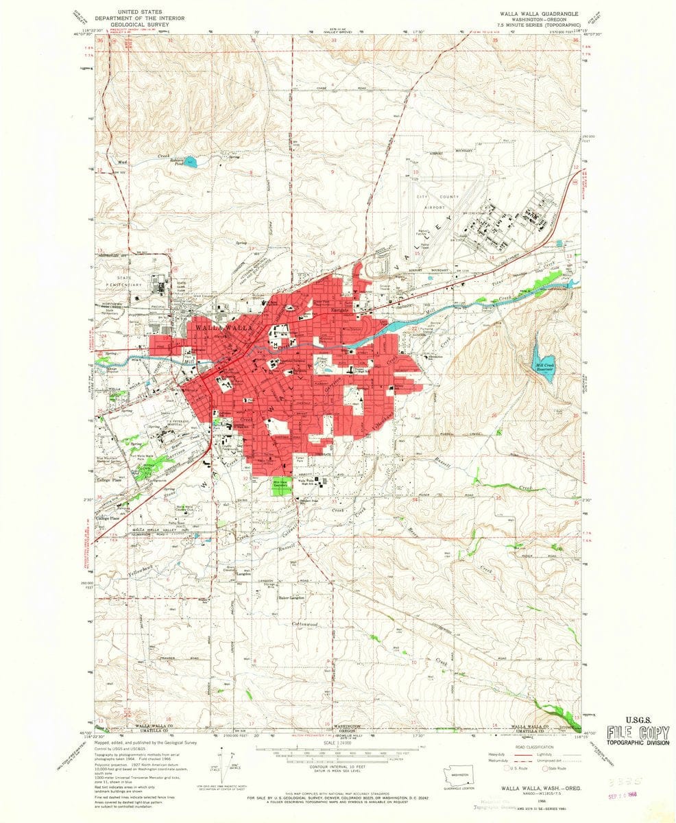 1966 Walla Walla, WA  - Washington - USGS Topographic Map