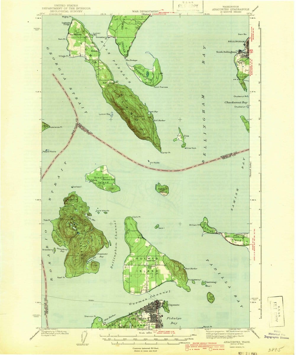 1943 Anacortes, WA  - Washington - USGS Topographic Map
