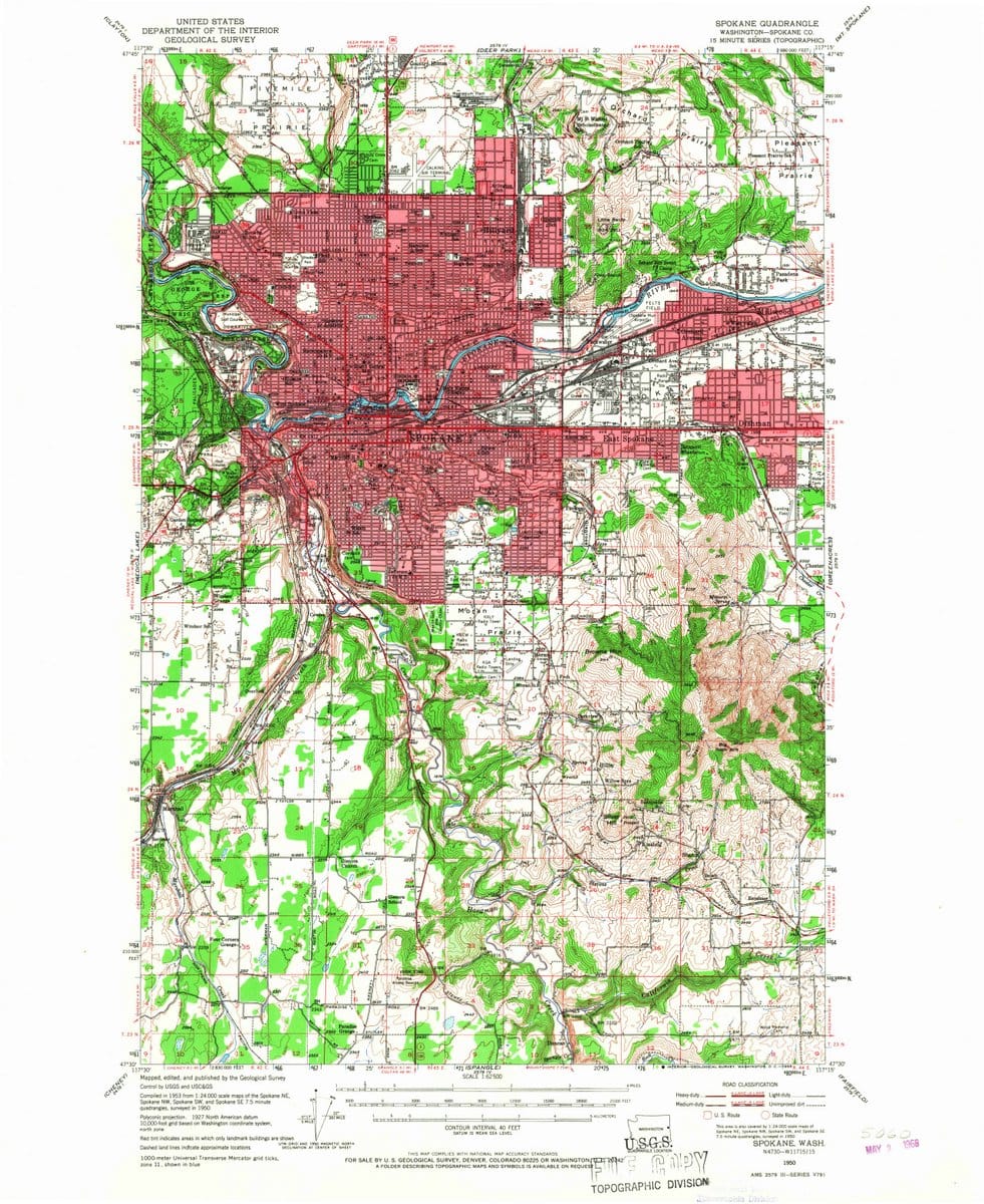 1950 Spokane, WA  - Washington - USGS Topographic Map