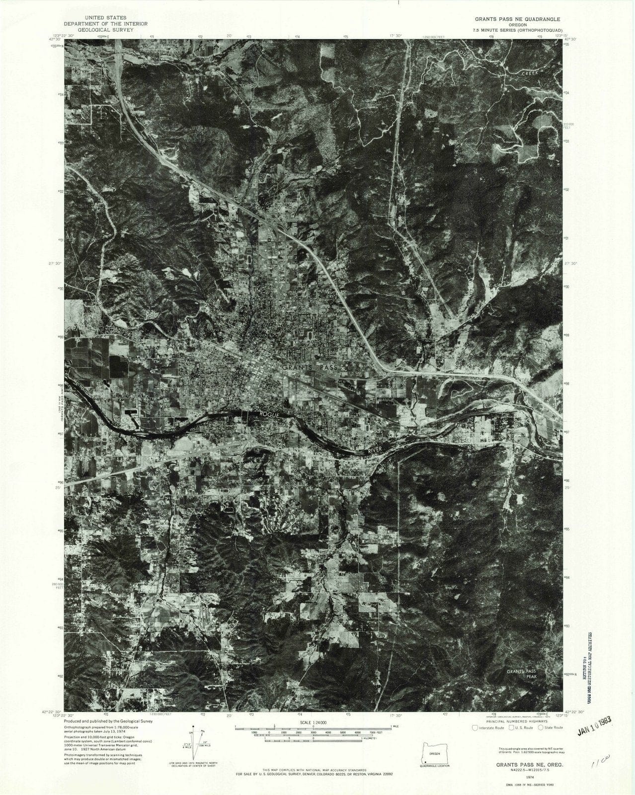 1974 Grants Pass NE, OR  - Oregon - USGS Topographic Map