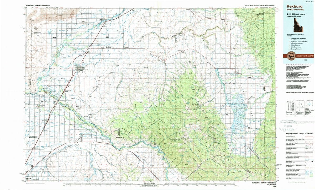 1988 Rexburg, ID  - Idaho - USGS Topographic Map