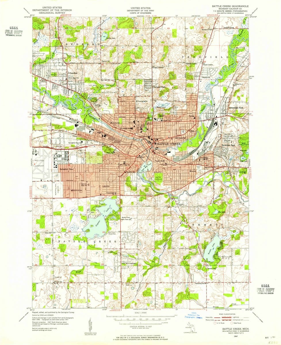 1947 Battle Creek, MI  - Michigan - USGS Topographic Map