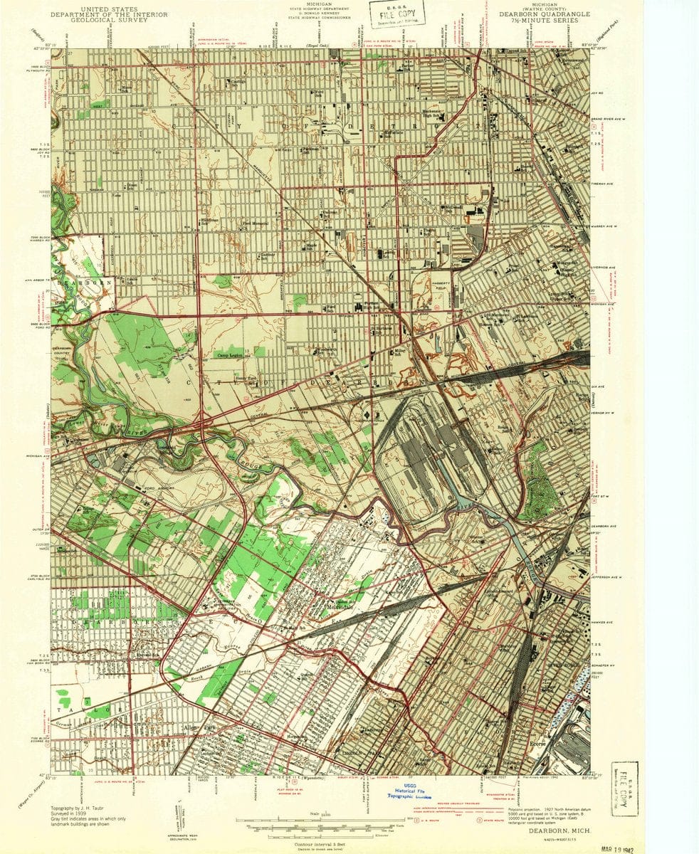 1942 Dearborn, MI  - Michigan - USGS Topographic Map