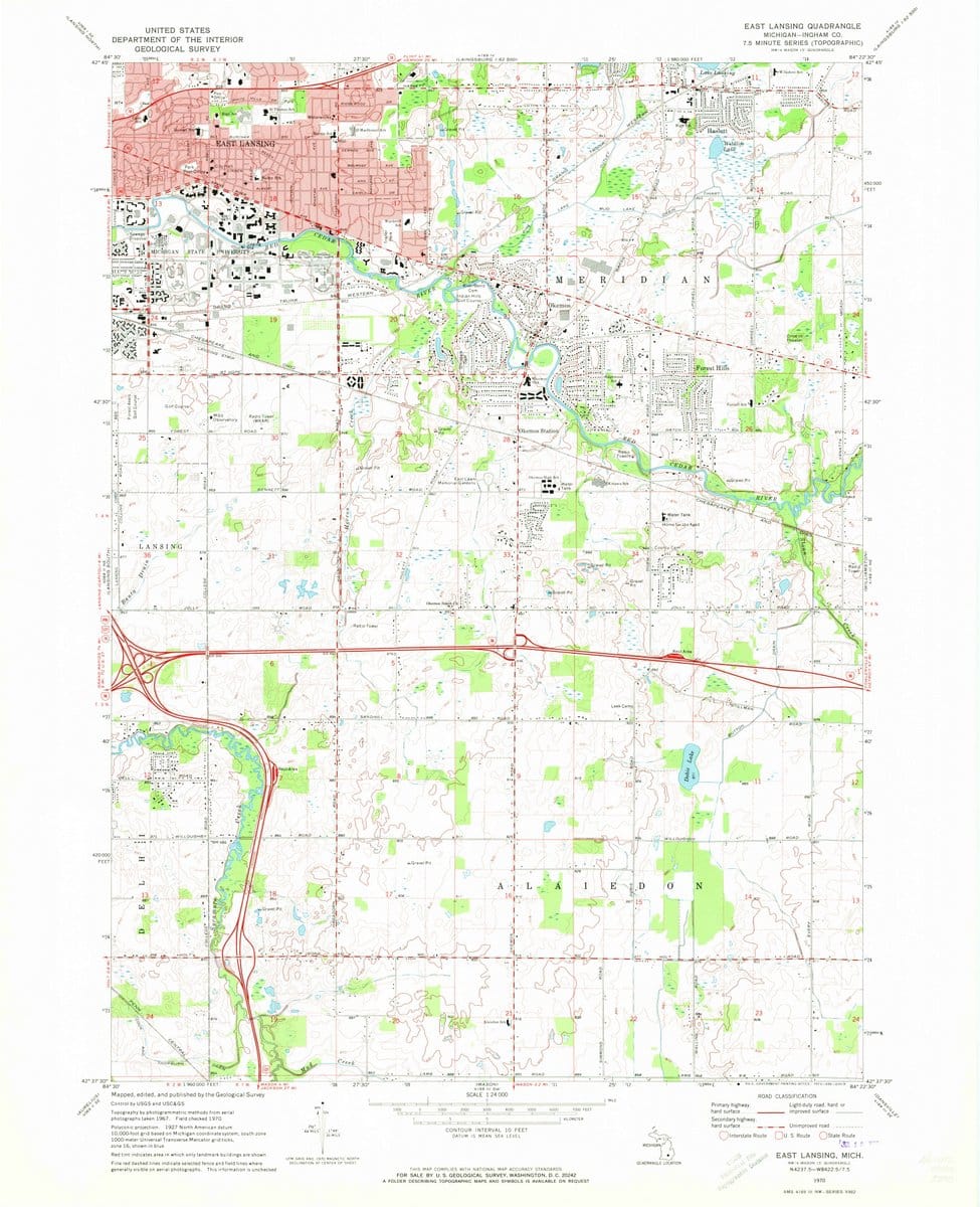 1970 East Lansing, MI  - Michigan - USGS Topographic Map