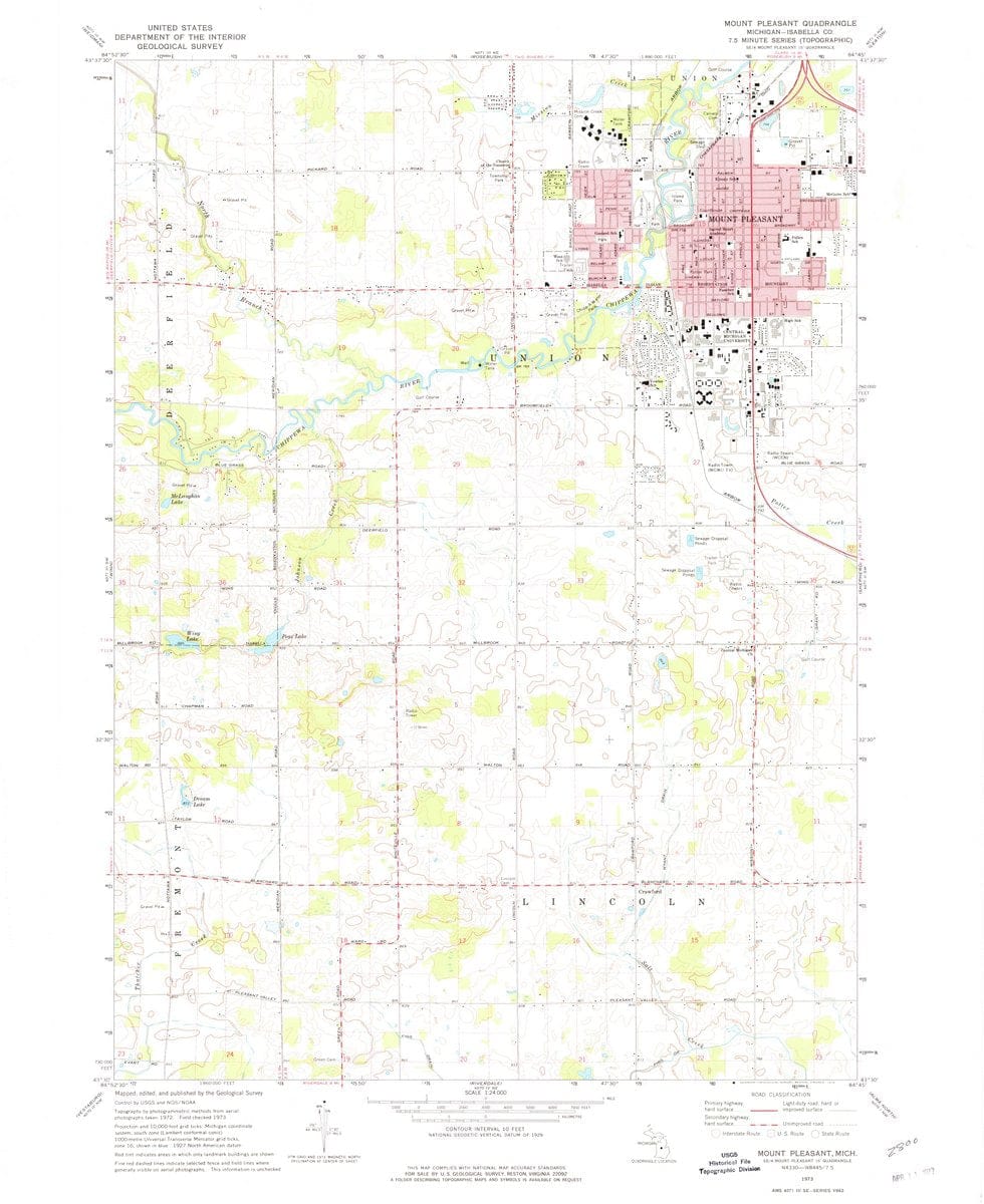 1973 Mount Pleasant, MI  - Michigan - USGS Topographic Map