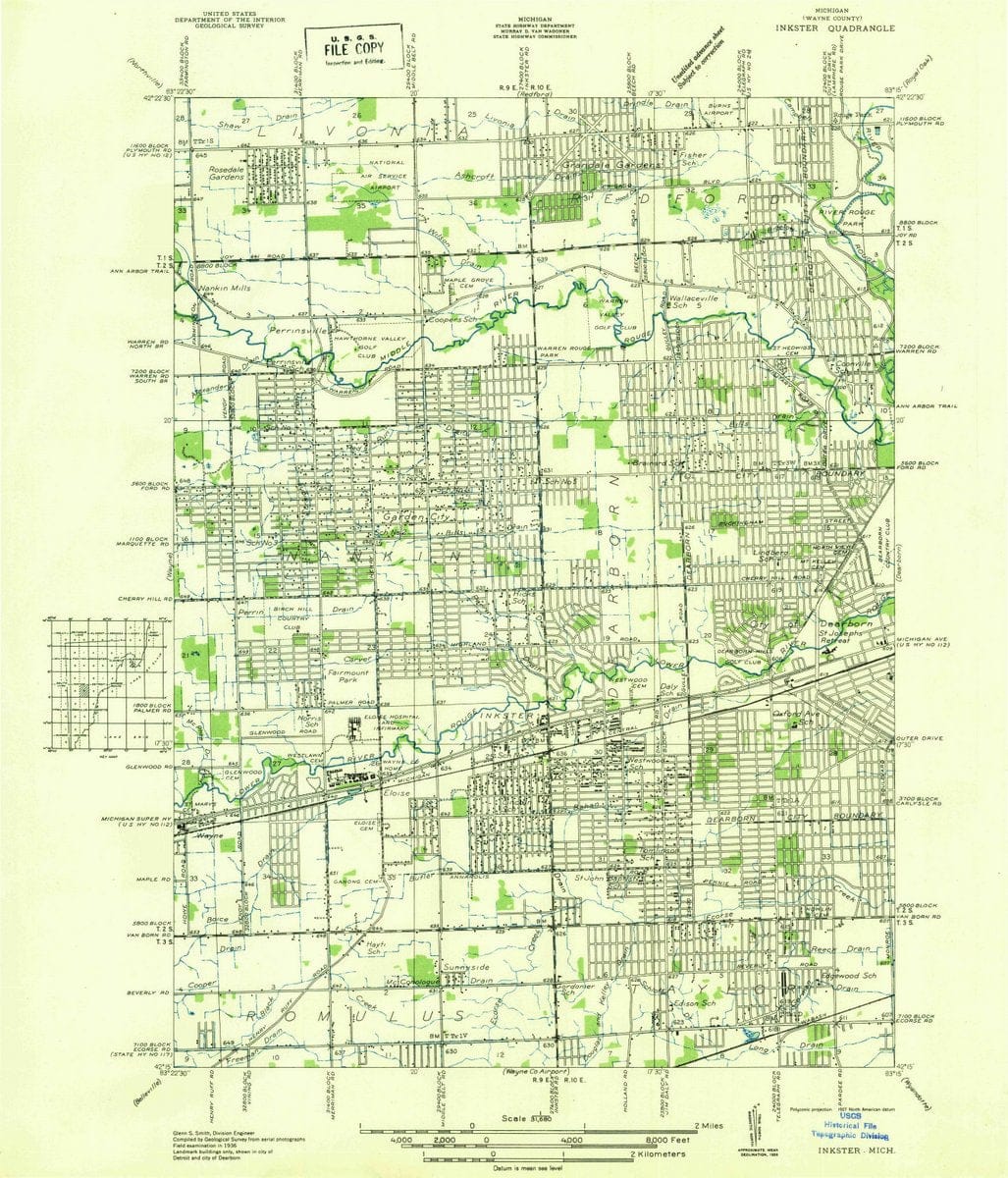 1936 Inkster, MI  - Michigan - USGS Topographic Map