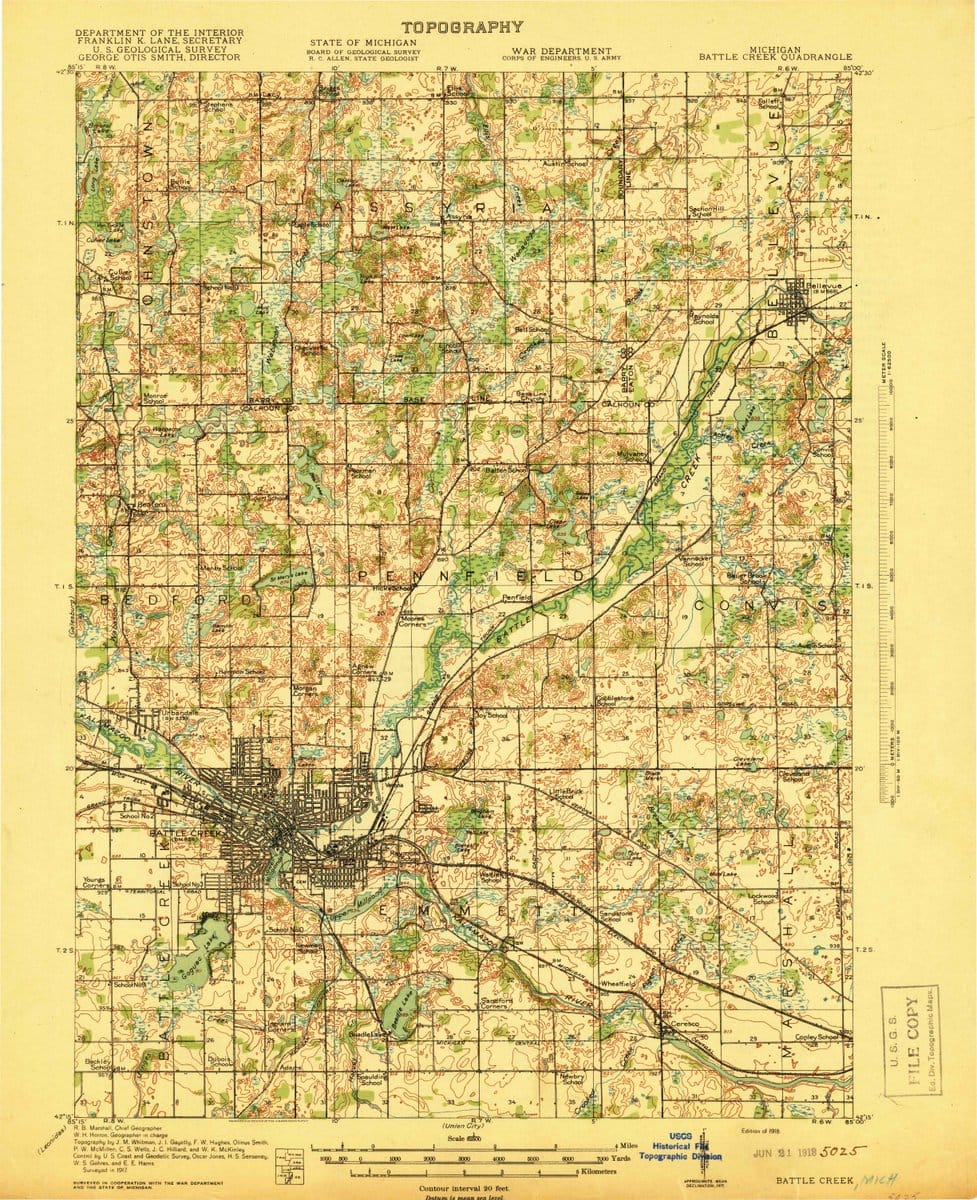 1918 Battle Creek, MI  - Michigan - USGS Topographic Map