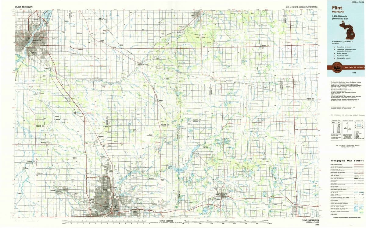 1984 Flint, MI  - Michigan - USGS Topographic Map