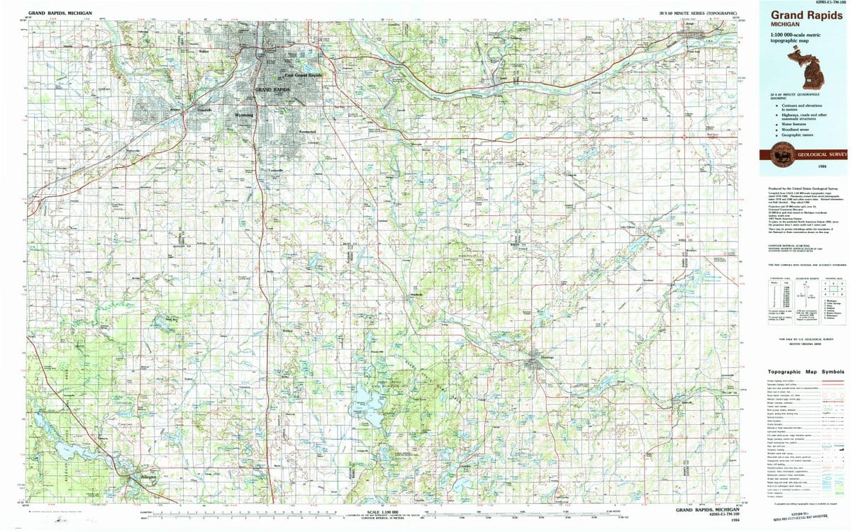 1984 Grand Rapids, MI  - Michigan - USGS Topographic Map