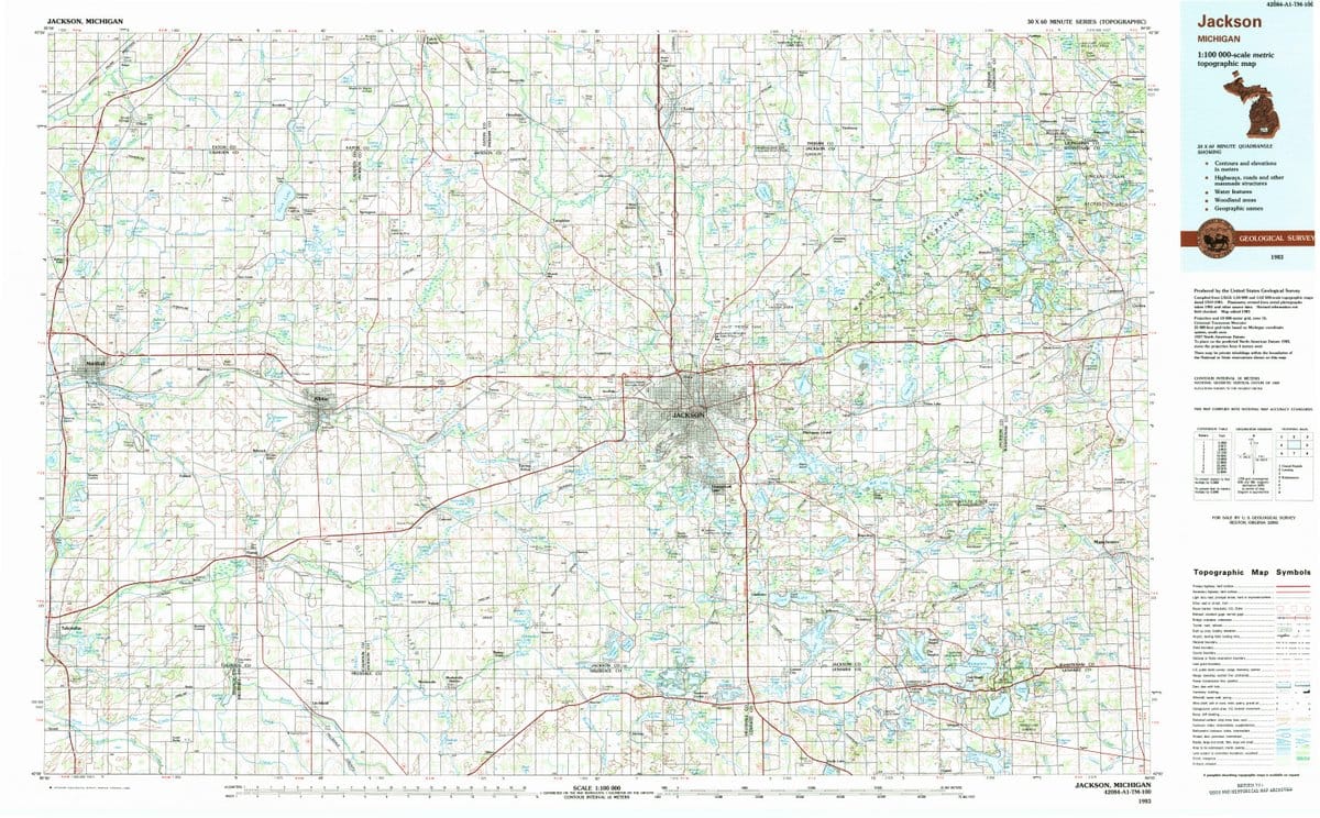 1983 Jackson, MI  - Michigan - USGS Topographic Map