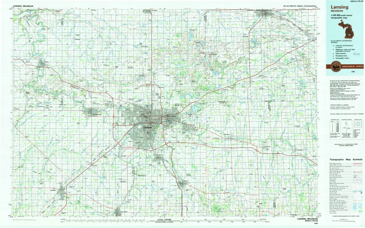 1983 Lansing, MI  - Michigan - USGS Topographic Map