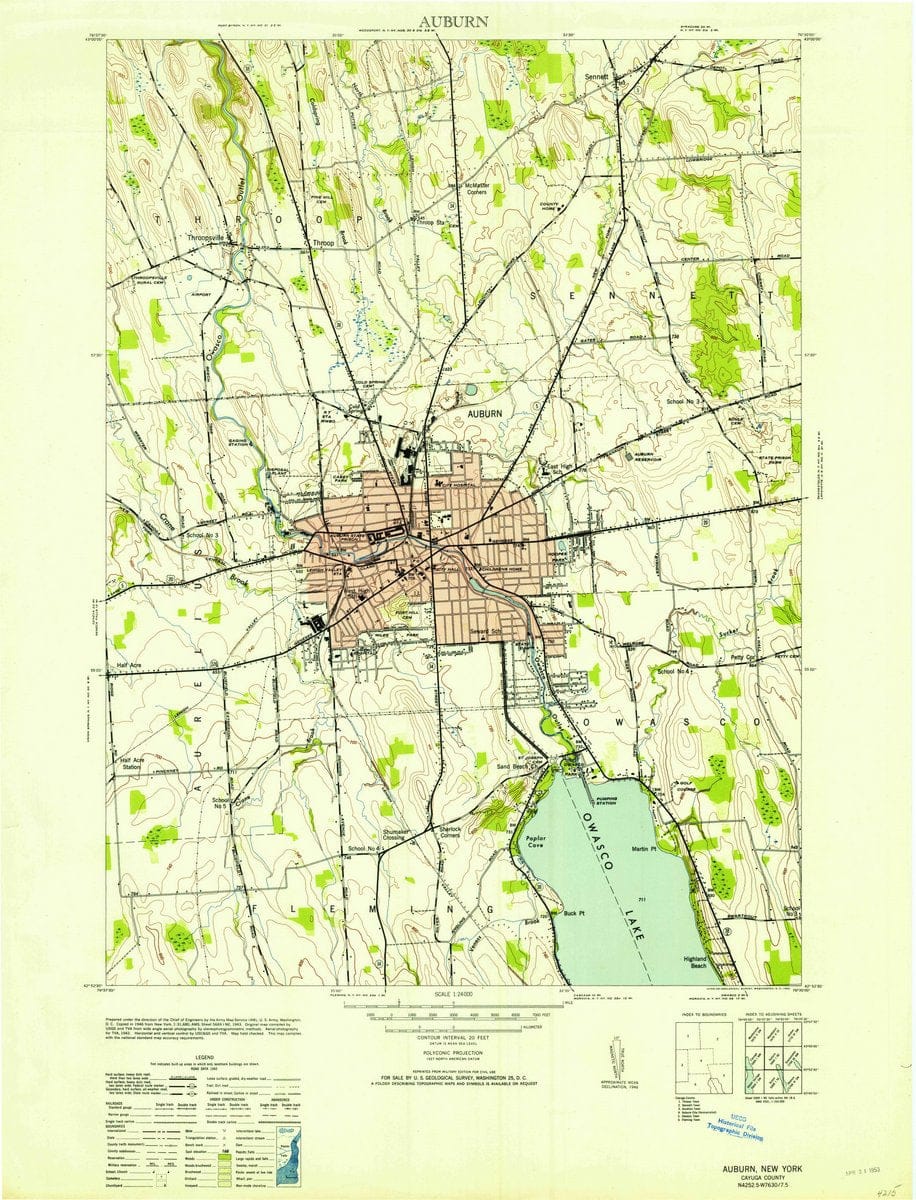 1953 Auburn, NY  - New York - USGS Topographic Map