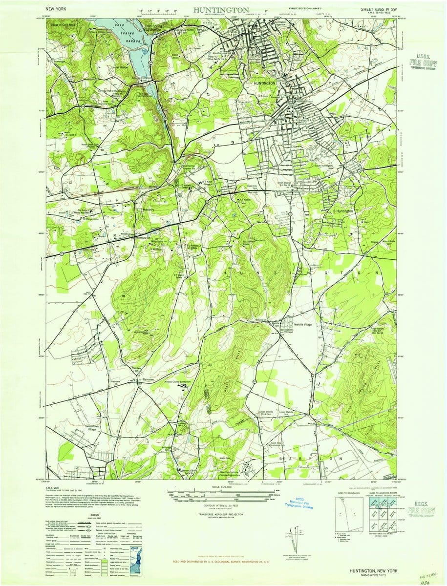 1947 Huntington, NY  - New York - USGS Topographic Map