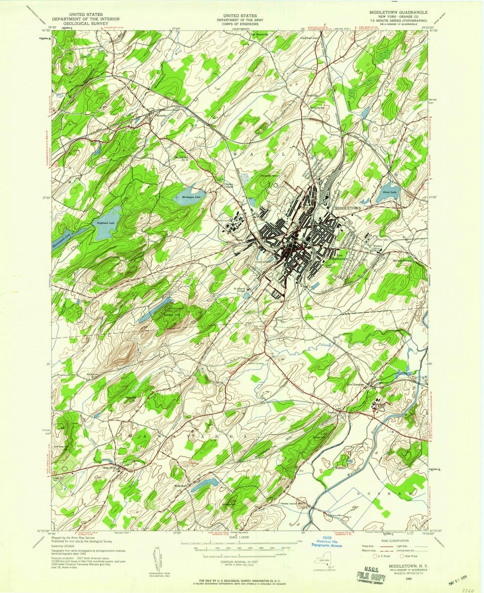 1942 Middletown, NY  - New York - USGS Topographic Map