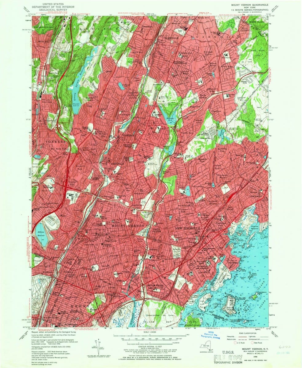 1956 Mount Vernon, NY  - New York - USGS Topographic Map