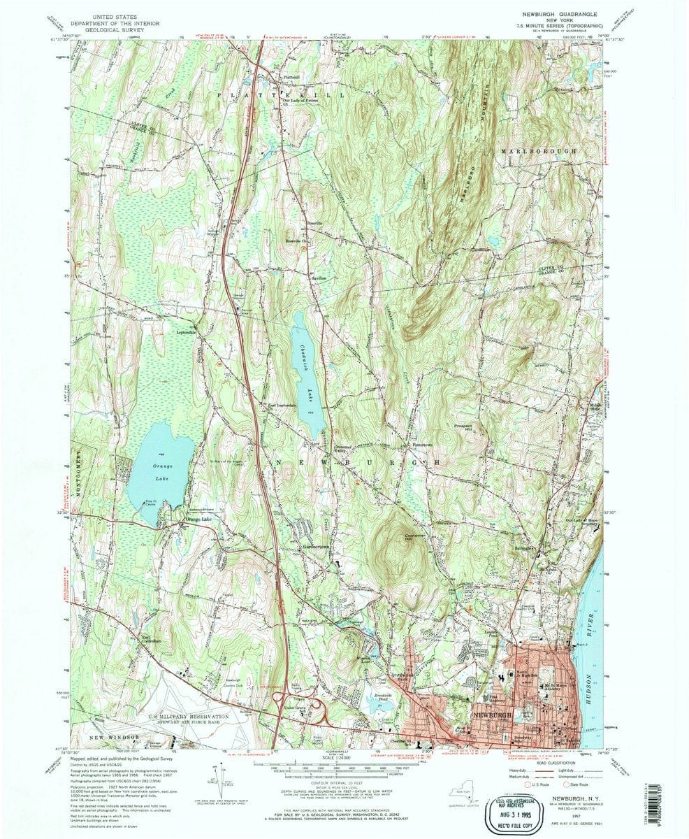 1957 Newburgh, NY  - New York - USGS Topographic Map