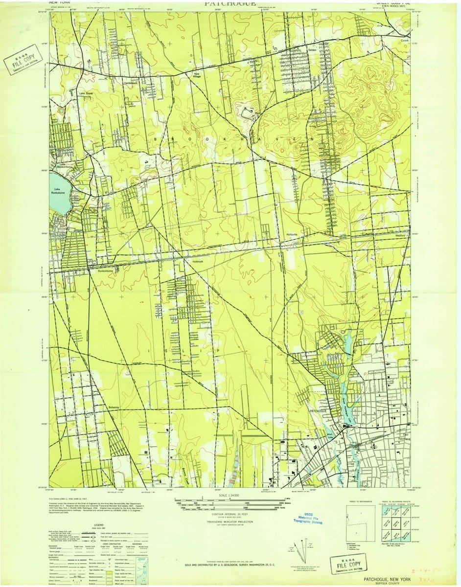 1947 Patchogue, NY  - New York - USGS Topographic Map