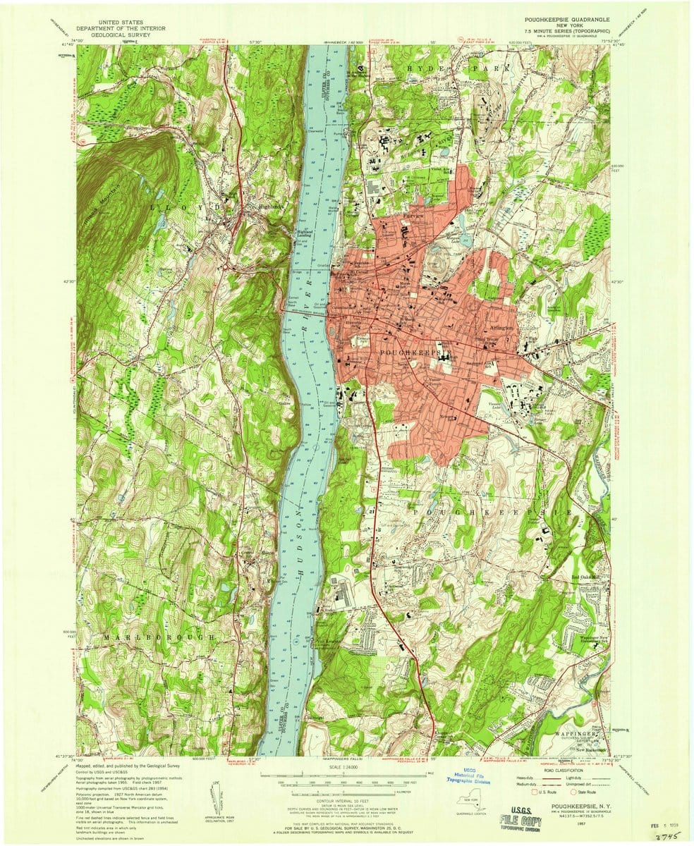 1957 Poughkeepsie, NY  - New York - USGS Topographic Map