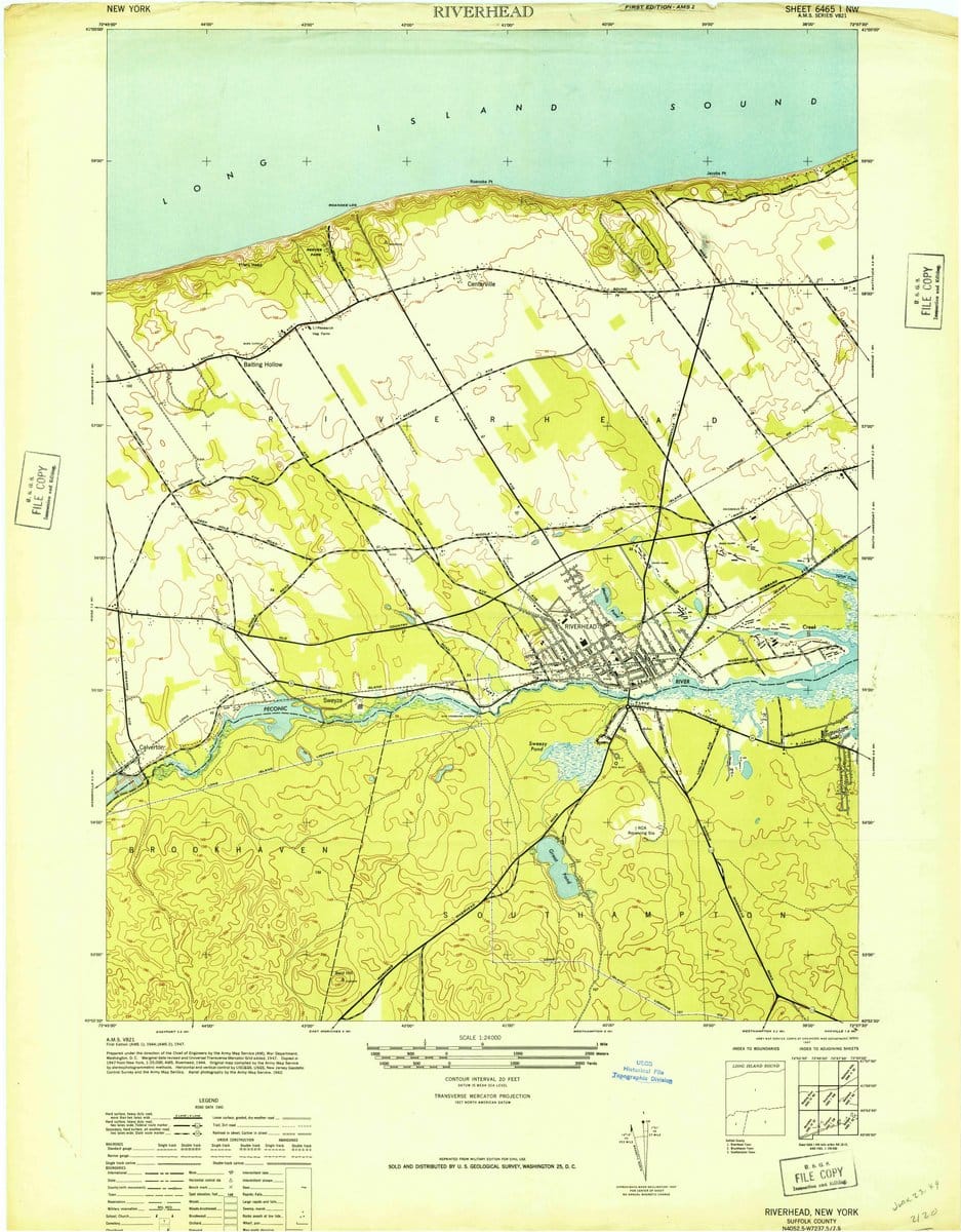 1947 Riverhead, NY  - New York - USGS Topographic Map