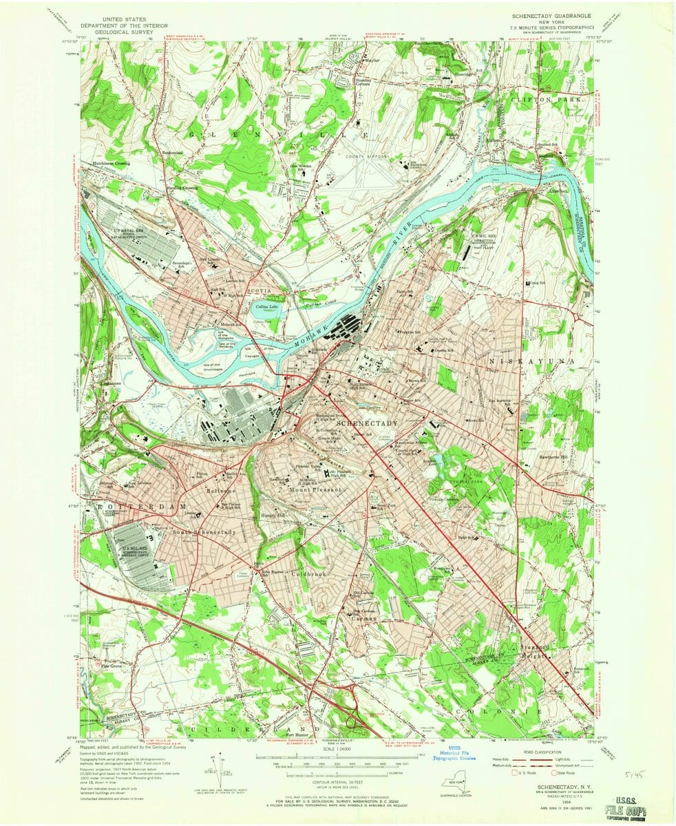 1954 Schenectady, NY  - New York - USGS Topographic Map