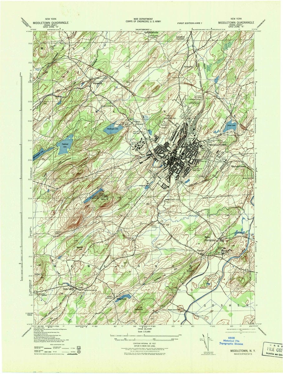 1943 Middletown, NY  - New York - USGS Topographic Map