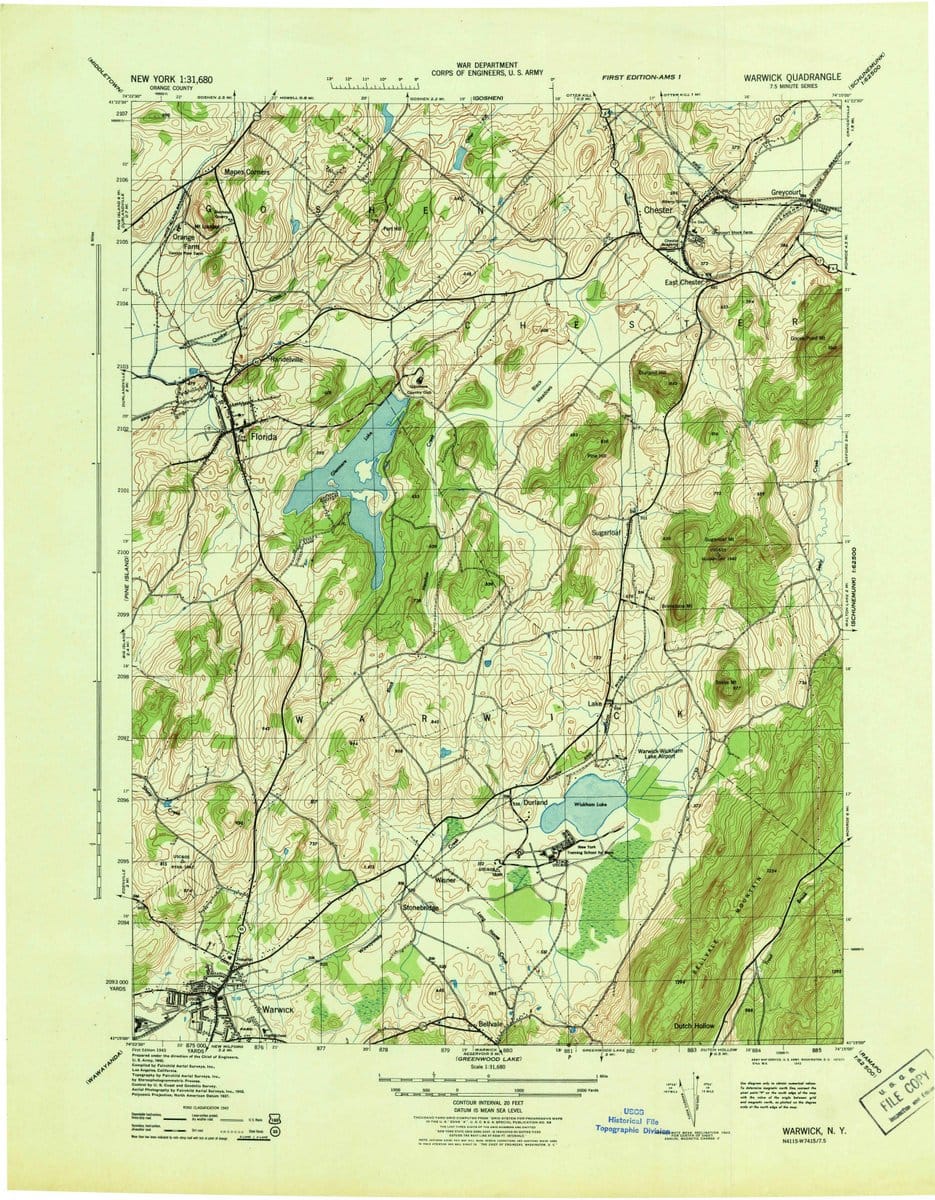 1943 Warwick, NY  - New York - USGS Topographic Map v2