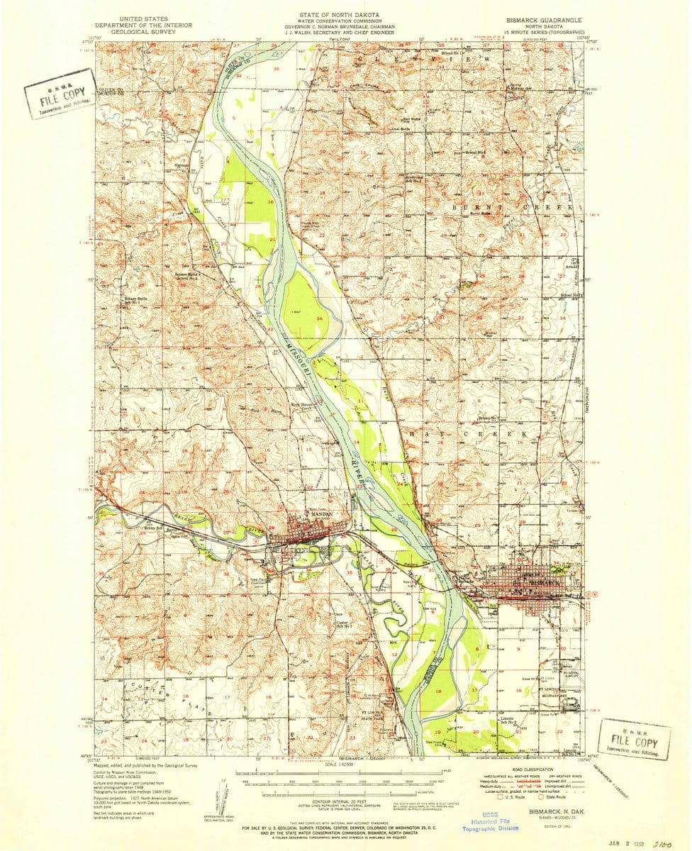 1951 Bismarck, ND  - North Dakota - USGS Topographic Map