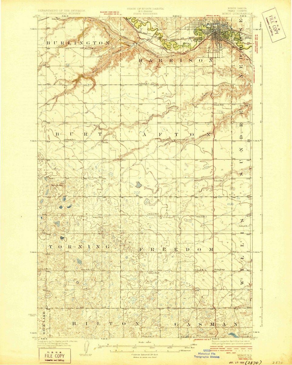 1928 Minot, ND  - North Dakota - USGS Topographic Map