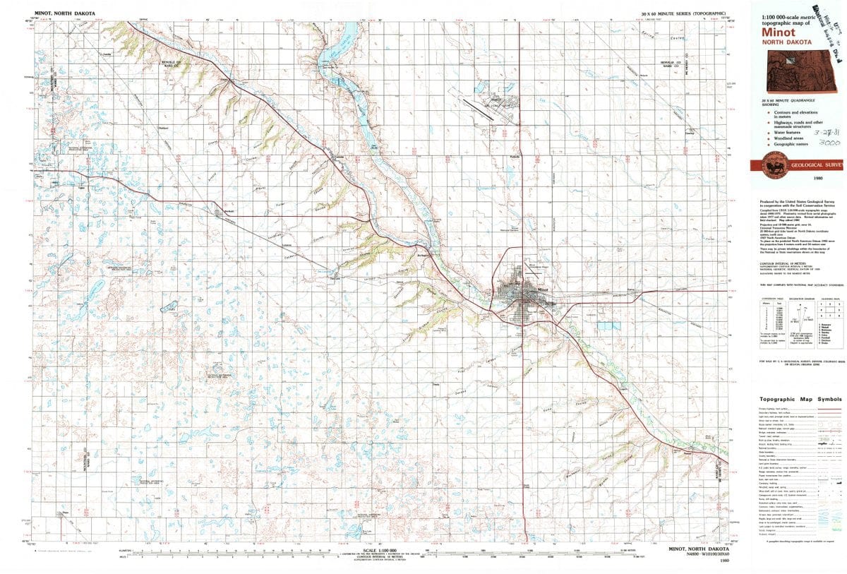 1980 Minot, ND  - North Dakota - USGS Topographic Map