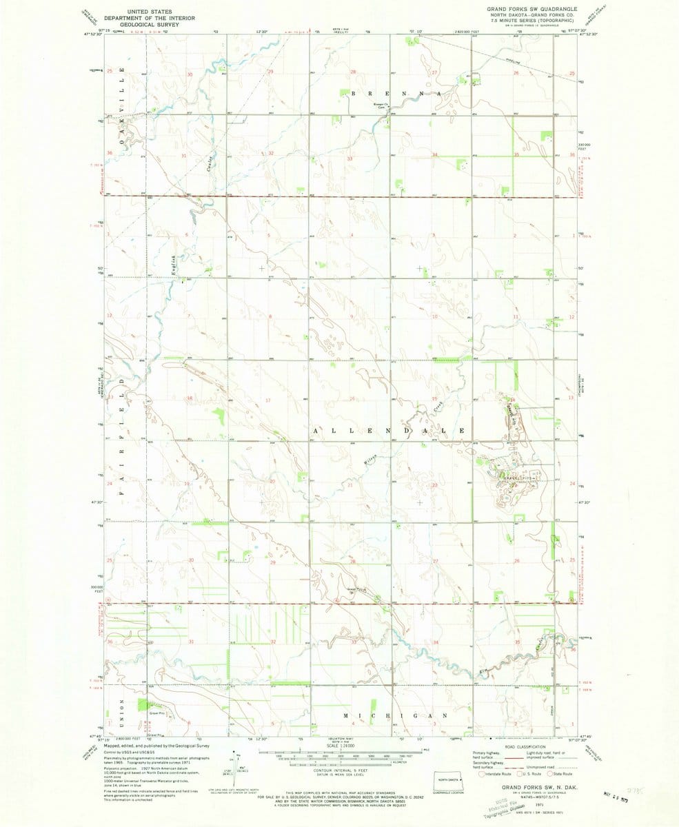 1971 Grand Forks SW, ND  - North Dakota - USGS Topographic Map