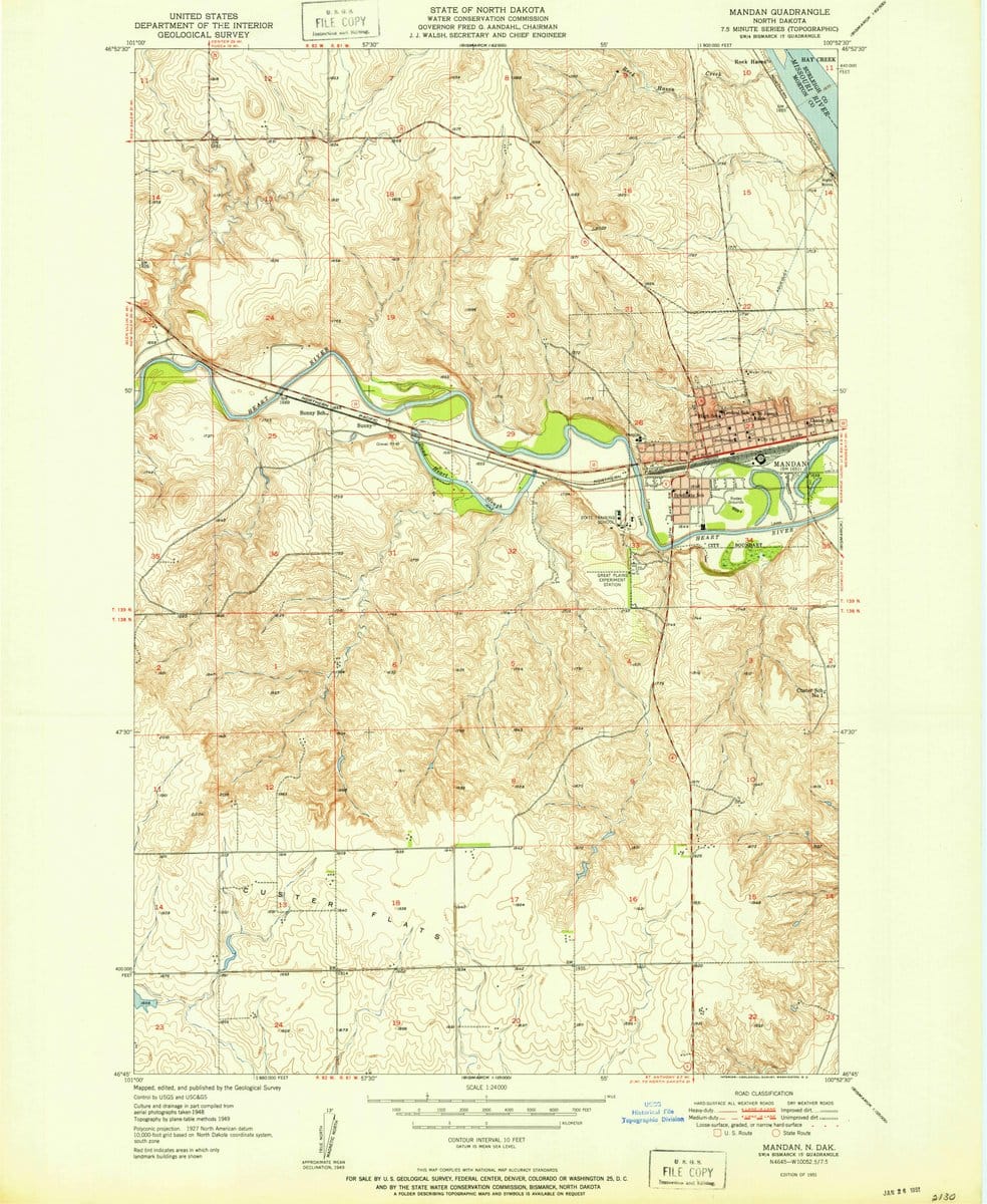 1951 Mandan, ND  - North Dakota - USGS Topographic Map