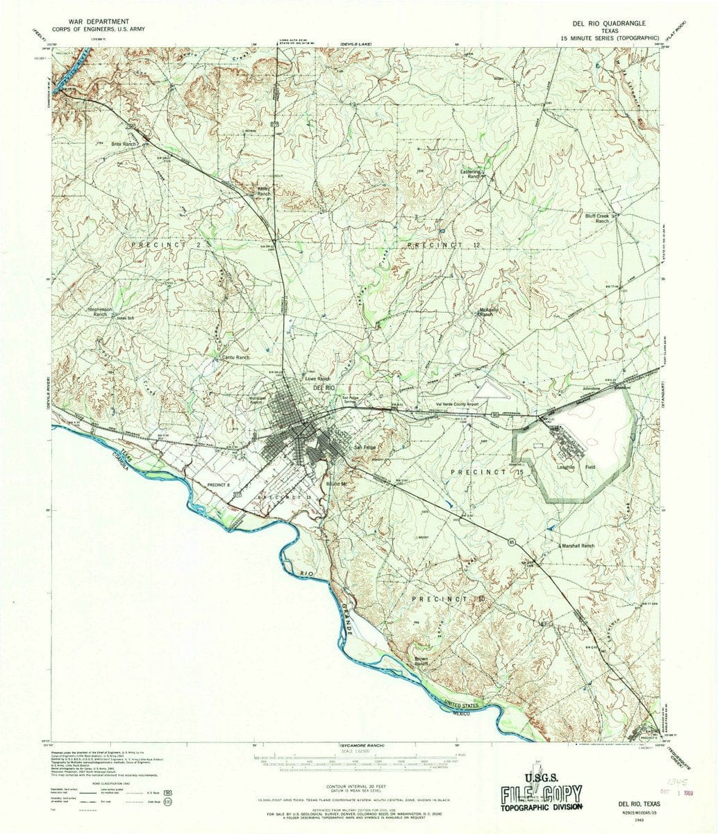 1943 Del Rio, TX  - Texas - USGS Topographic Map