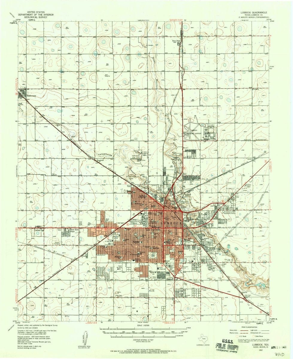 1957 Lubbock, TX  - Texas - USGS Topographic Map