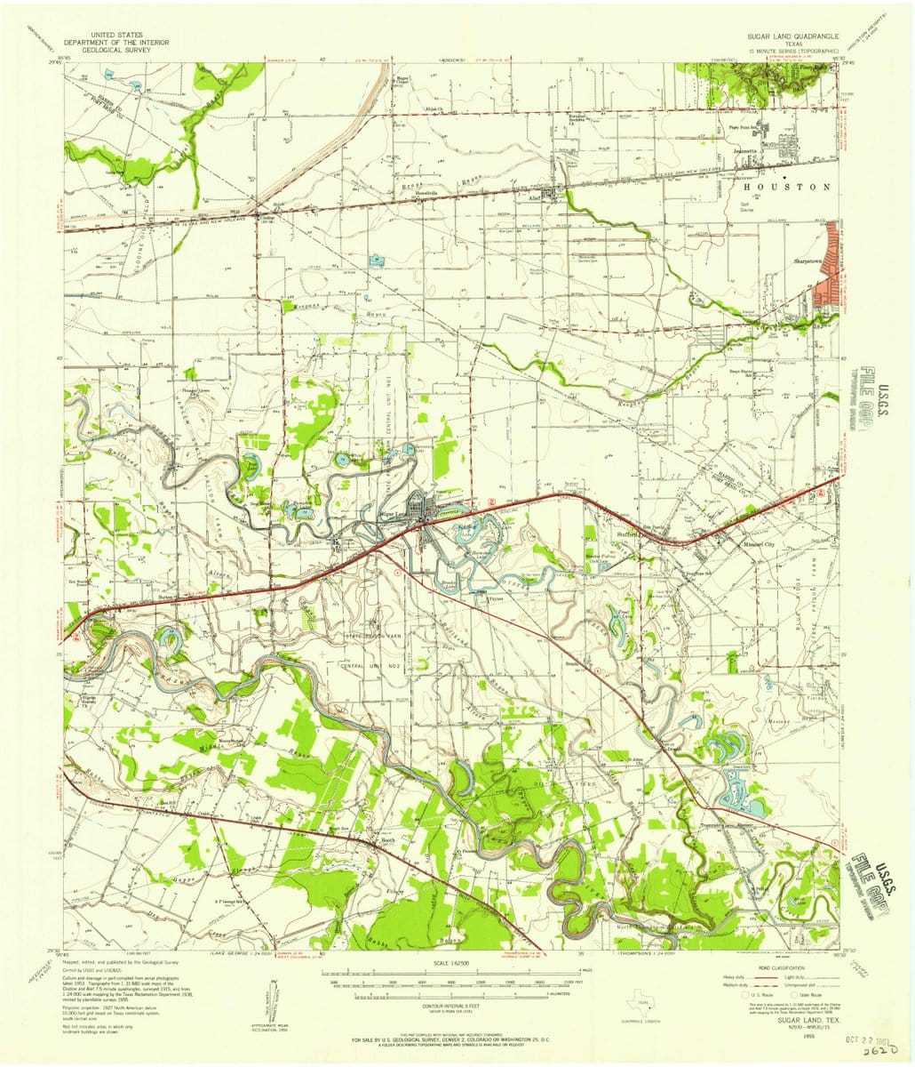 1955 Sugar Land, TX  - Texas - USGS Topographic Map